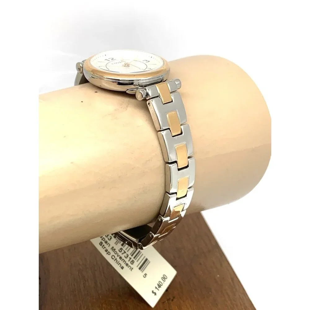 Fossil Women's Watch ES5201 Quartz Two Tone Silver Rose Gold Steel 28mm
